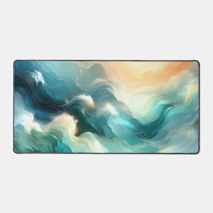 Gouden Oceaanstroom Abstracte Golven Bureaumat