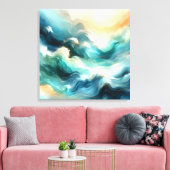 Gouden Oceaanstroom Abstracte Golven Canvas Afdruk (Insitu (Woonkamer))