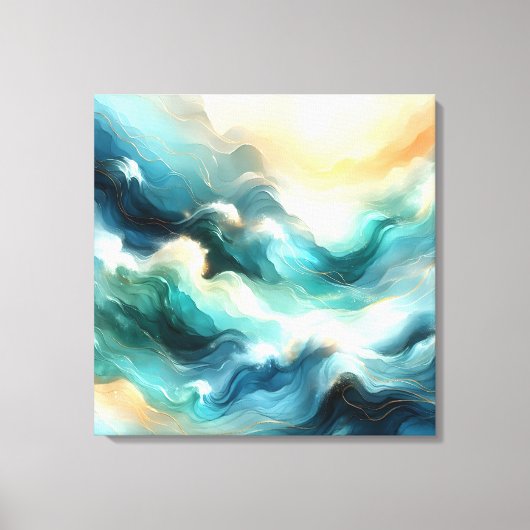 Gouden Oceaanstroom Abstracte Golven Canvas Afdruk (Voorkant)