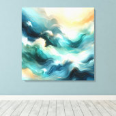 Gouden Oceaanstroom Abstracte Golven Canvas Afdruk (Insitu (Houten vloer))