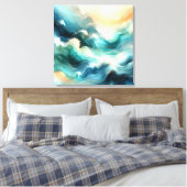 Gouden Oceaanstroom Abstracte Golven Canvas Afdruk (Insitu (Slaapkamer))
