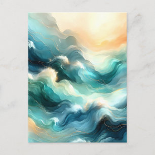 Gouden Oceaanstroom Abstracte Golven Feestdagenkaart
