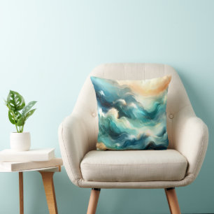 Gouden Oceaanstroom Abstracte Golven Kussen