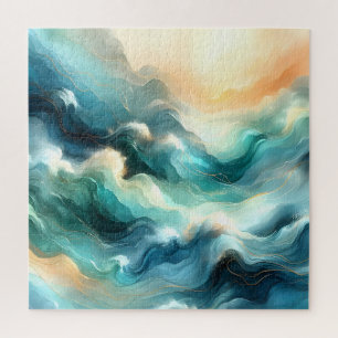 Gouden Oceaanstroom Abstracte Golven Legpuzzel