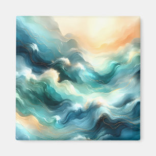 Gouden Oceaanstroom Abstracte Golven Magneet