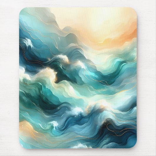 Gouden Oceaanstroom Abstracte Golven Muismat (Voorkant)