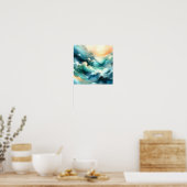 Gouden Oceaanstroom Abstracte Golven Poster (Keuken)