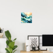 Gouden Oceaanstroom Abstracte Golven Poster (Thuiskantoor)