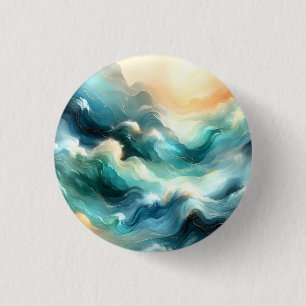 Gouden Oceaanstroom Abstracte Golven Ronde Button 3,2 Cm