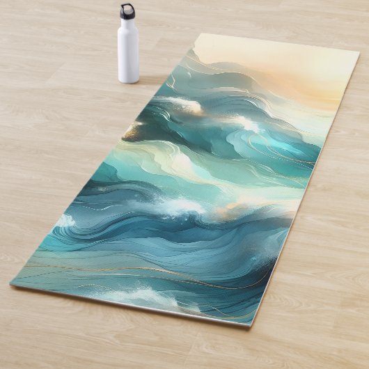 Gouden Oceaanstroom Abstracte Golven Yogamat (In situ)