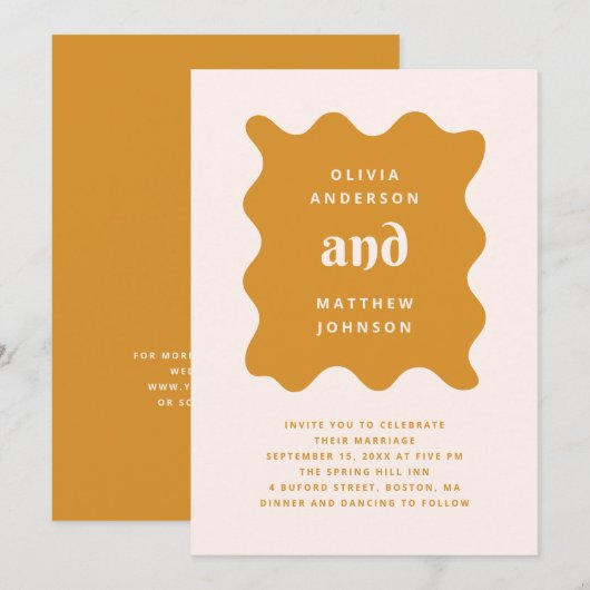 Gouden Ochre Moderne Trouw | Mosterdgolf + QR-code Kaart (Voorkant / Achterkant)