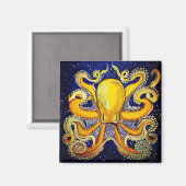 Gouden Octopus in blauw Magneet (Voorkant / Achterkant)