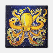 Gouden Octopus in blauw Magneet (Voorkant)