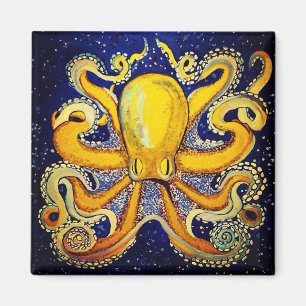 Gouden Octopus in blauw Magneet