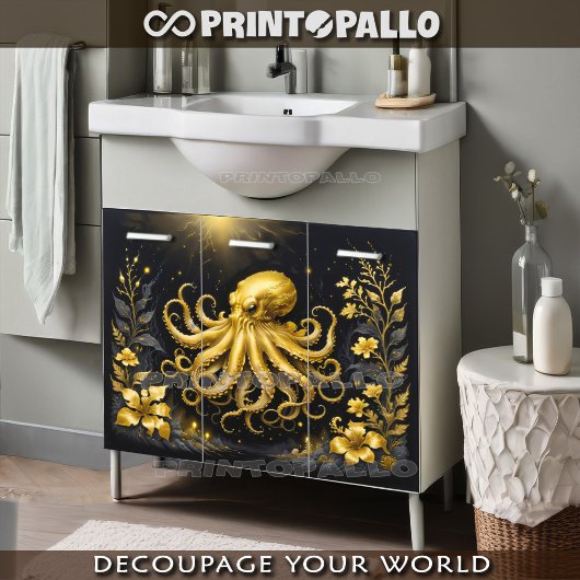 Gouden octopus op zwarte achtergrond tissuepapier