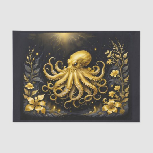 Gouden octopus op zwarte achtergrond tissuepapier (Voorkant)