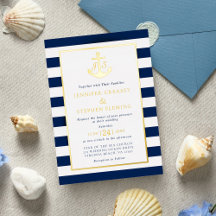 Gouden olievlek Nautical Stripes Anchor Wedding