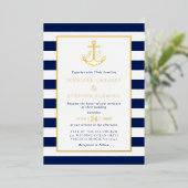 Gouden olievlek Nautical Stripes Anchor Wedding Folie Uitnodiging (Staand Voorkant)