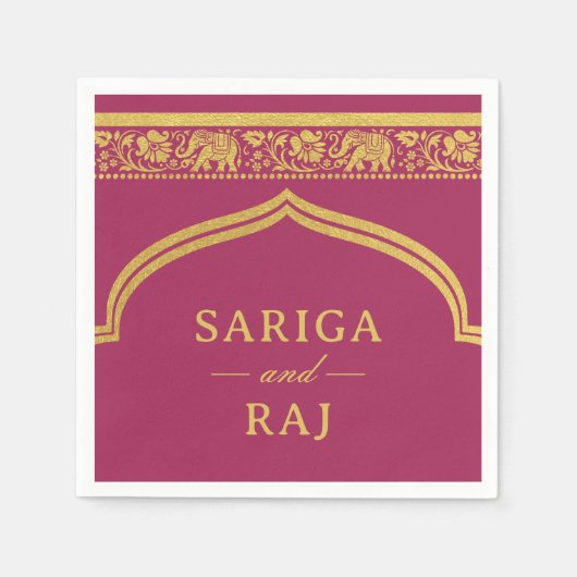 Gouden olifant en lotus bloem Mundap boog bruiloft Servet (Voorkant)