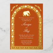 Gouden olifant en lotusbloem Indiase bruiloft Folie Uitnodiging (Voorkant)