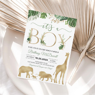 Gouden Olifant Jongen Safari Baby Shower Uitnodigi Kaart