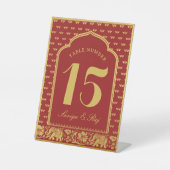 Gouden olifant & lotus bloem Trouwtafel Nummer Reclamebord Met Voetstuk (Voorkant)