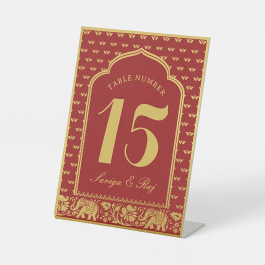 Gouden olifant & lotus bloem Trouwtafel Nummer Reclamebord Met Voetstuk (Voorkant)