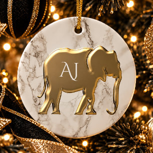 Gouden Olifant Marmeren Monogram Keramisch Ornament