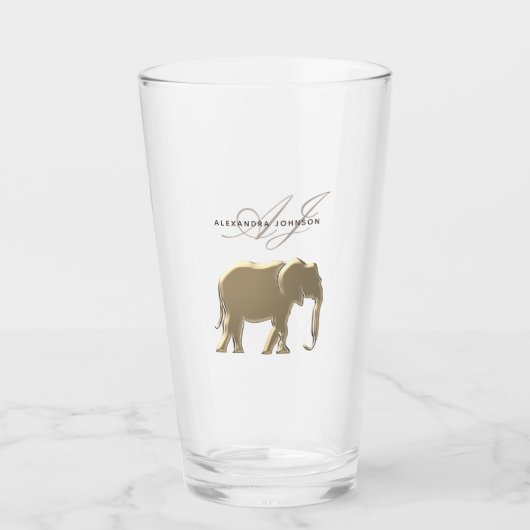 Gouden Olifant Monogram Gepersonaliseerd Glas (Voorkant)
