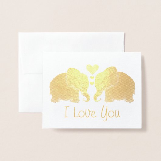 Gouden olifantenpaar met harten Ik hou van je Folie Kaarten (Voorkant met envelop)