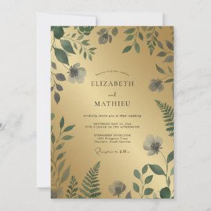 Gouden Olijf Loof Eucalyptus Bruiloft Kaart