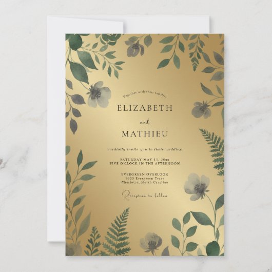 Gouden Olijf Loof Eucalyptus Bruiloft Kaart (Voorkant)