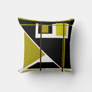 Gouden Olijf Zwart Wit Geometrische Retro Look Kussen