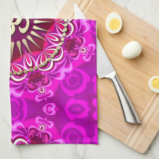 Gouden OM Moderne Roze Bloemen Batik Doek Banner Theedoek (Quarter Fold)