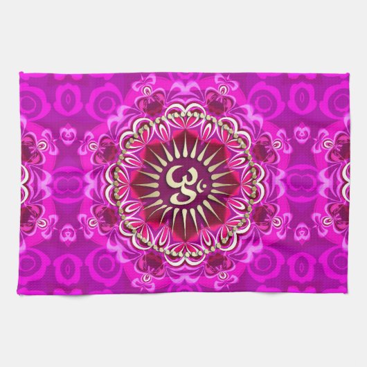 Gouden OM Moderne Roze Bloemen Batik Doek Banner Theedoek (Horizontaal)