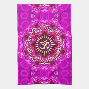 Gouden OM Moderne Roze Bloemen Batik Doek Banner Theedoek