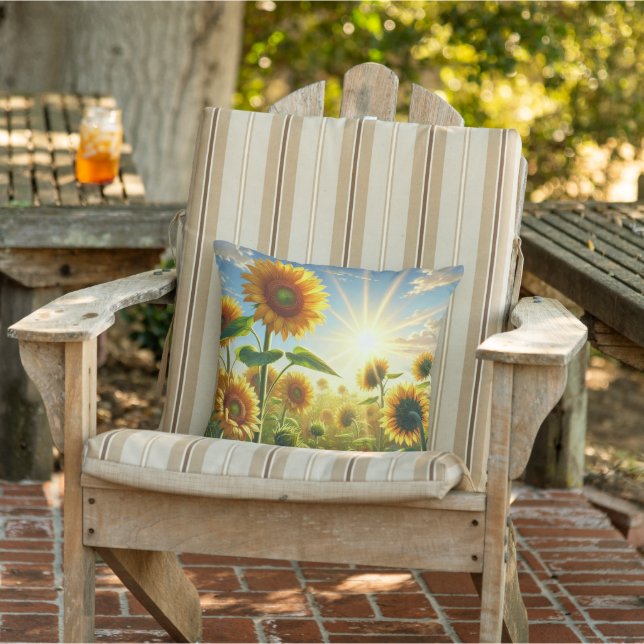 Gouden omarming zonnebloem buitenkussen (Stoel)