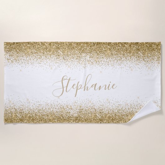 Gouden Ombre Glitter gepersonaliseerd Strandlaken (Voorkant)