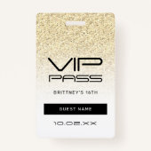 Gouden Ombre Glitter Glam VIP Pass 16e uitnodiging Badge (Voorkant)