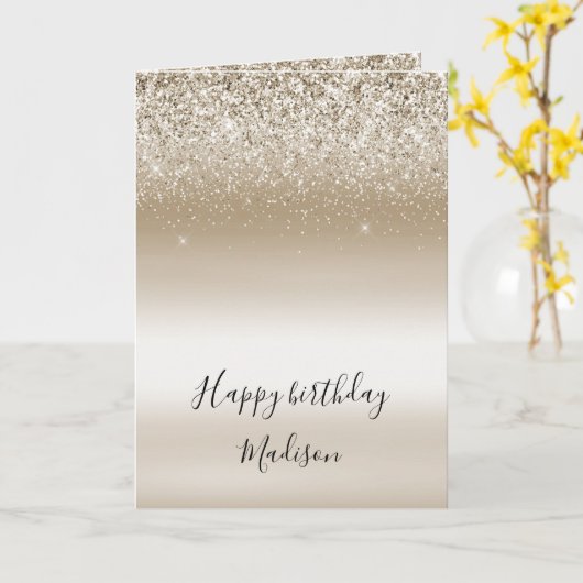 Gouden Ombre Glitter Sparkle Verjaardag Kaart (Gele Bloem)