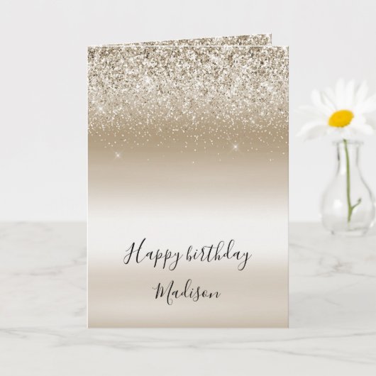 Gouden Ombre Glitter Sparkle Verjaardag Kaart (Kleine Plant)