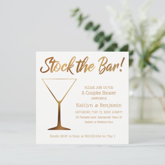 Gouden Ombre & Witte Koppels Voorraad de Bar Douch Kaart (Staand voorkant)