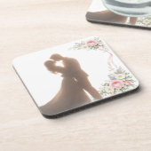 Gouden omhelzing bij zonsondergang - Romantisch Bier Onderzetter (Linkerzijde)