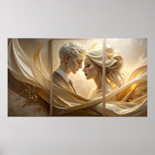 Gouden Omhelzing: Ethisch Koppelportret in Zijde a Poster