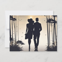 Gouden Omhelzing Silhouet van Liefde bij zonsonder Briefkaart
