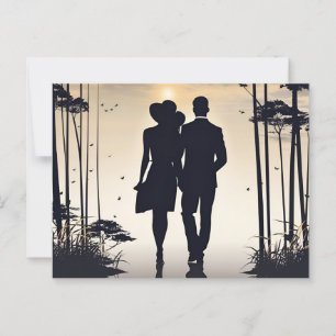 Gouden Omhelzing Silhouet van Liefde bij zonsonder Briefkaart