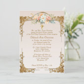 Gouden omlijst Kruis Bloemen Heilige Communie Uitn Kaart (Staand voorkant)