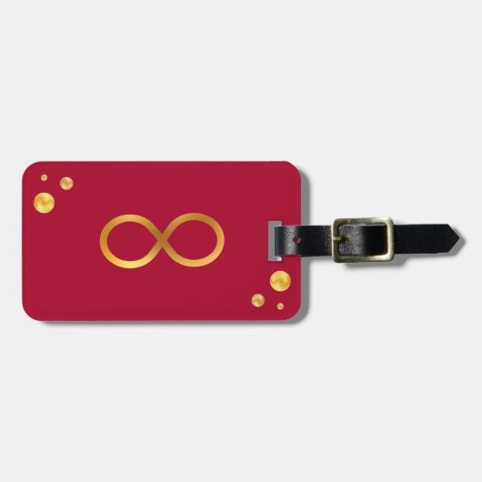 Gouden Oneindigheidssymbool & Confetti op Bourgond Bagagelabel (Voorkant horizontaal)