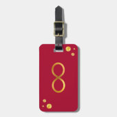 Gouden Oneindigheidssymbool & Confetti op Bourgond Bagagelabel (Voorkant verticaal)