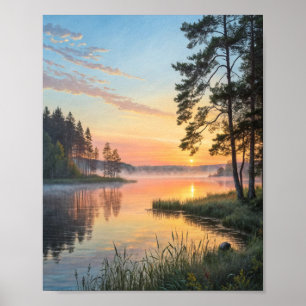 Gouden Ontwaaking: Een Nevelige Morgen Zonsopgang Poster
